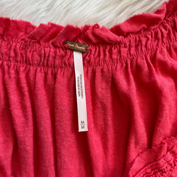 Free People Womens Camelia Peplum Top Red Short Sleeve Scoop Neck Buttons M - Picture 5 of 7